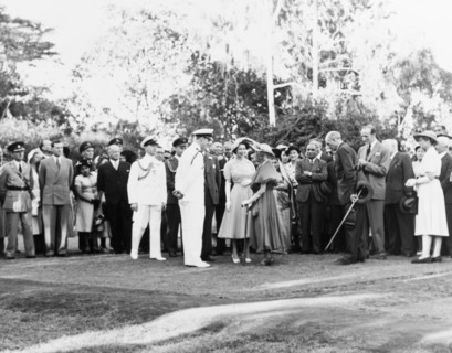 Lady Macmillan is presented to Princess Elizabeth