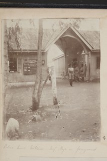 Police lines entrance with Sergt. Major in foreground