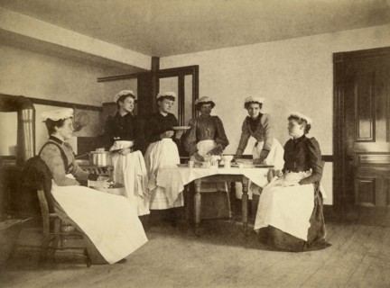 Brattleboro, Vermont:  c. 1885.
A group of young women making pies.