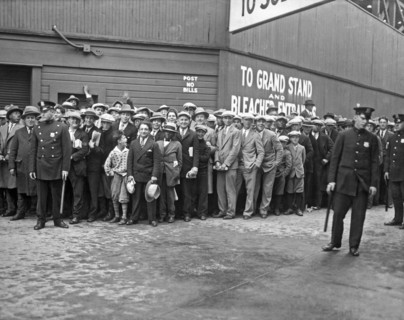 Baseball fans waiting in line to buy World Series tickets.