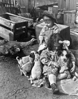 Children On Farm With Puppies