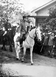 The Emperor of Japan, Hirohito, reviews the officers for Japanes