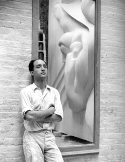 Isamu Noguchi With Sculpture