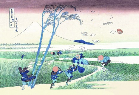 Wind Buffets Travelers in View of Mount Fuji