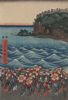 Opening celebration of Benzaiten Shrine at Enoshima in Soshu. "So¯shu¯ enoshima benzaiten kaicyo¯ sankei gunshu¯ no zu" 1848