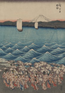 Opening celebration of Benzaiten Shrine at Enoshima in Soshu. "So¯shu¯ enoshima benzaiten kaicyo¯ sankei gunshu¯ no zu" 1848