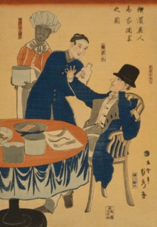 Banquet at a foreign mercantile house in Yokohama (Yokohama ijin sho¯ka shuen no zu) 1861