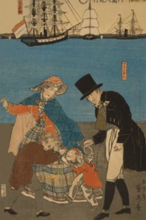 Dutch people taking a Sunday walk in Yokohama (Yokohama kyu¯jitsu - Orandajin yu¯ko¯) 1871