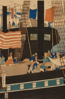 Western traders loading cargo in Yokohama (Yokohama ko¯eki seiyo¯jin nimotsu unso¯ no zu) 1861