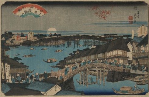 Evening glow at Ryogoku Bridge. 1840