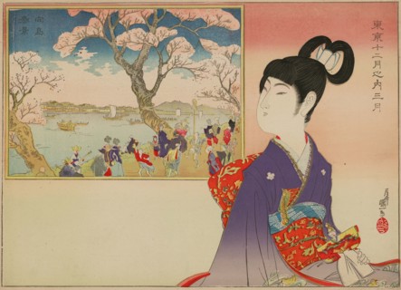 Young Girl holds a doll and thinks about here pleasure along the river bank