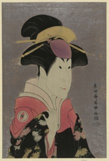 Segawa Tomisaburo, an actor, head-and-shoulders portrait, facing right, in the role of Yadorigi, the wife of Ogishi Kurando. 1794