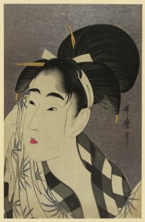 Woman wiping perspiration from her face 1790