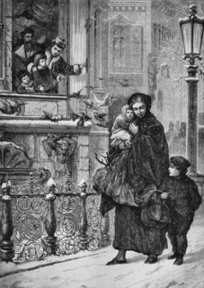 Poor people begging in winter
