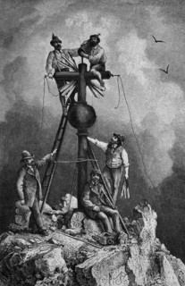 Erection of the summit cross of mt zugspitze