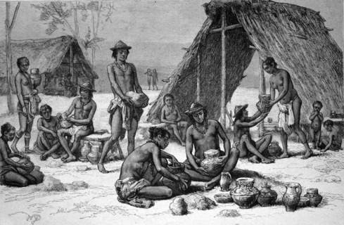 Galibi indians making pottery