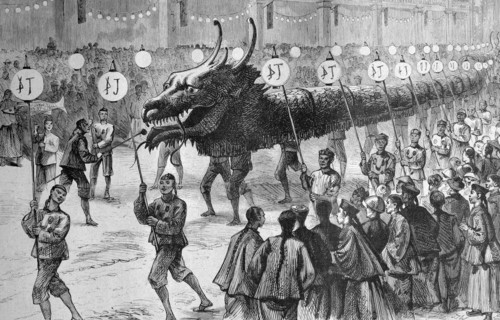 Parade of the great dragon in hong kong