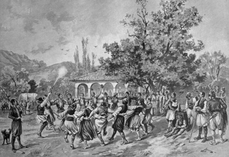 Party in front of a village