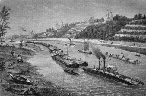 Chain steamer on the elbe river