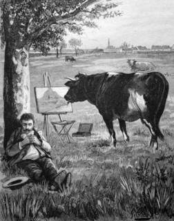 Cow licking a painting