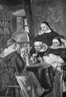 Monks drinking wine