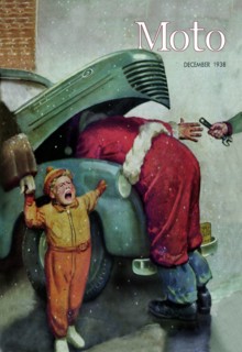 Boy Upset to See Santa Mechanic under Car Hood 1938