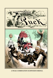 Puck Magazine: A Weak Combination Suspension Bridge 1883
