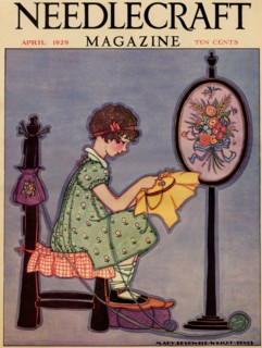 Pre-Teen cross-stitches a fabric 1929