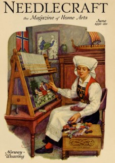 Norwegian girl Weaving A Tapestry 1930