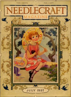 Little Girl holds a doll and sports and umbrella 1927