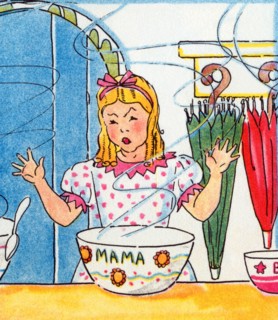Goldilocks tries Mama bear's porridge 1938