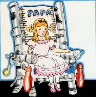Goldilock tries Papa Bear's chair 1938