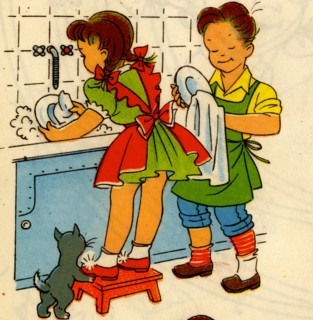 Boy & Girl Wash the dishes in the sink
