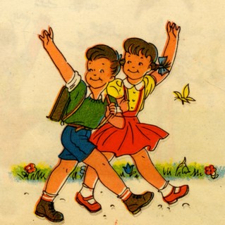 Boy & Girl Wave on their way to school