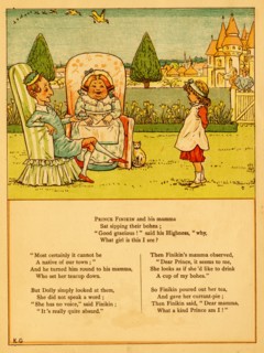 Prince & His wife drink tea and offer it to a young girl 1875