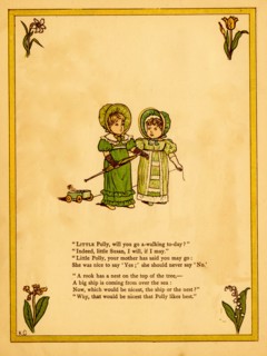 Children pull toys and carry an umbrella 1875