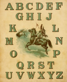 Railroad ABC Indian mounted on horse with full alphabet 1890