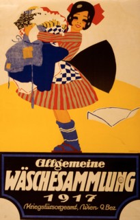 Allgemeine Wäschesammlung 1917;  clothing collection. Location in Vienna is given. 1917