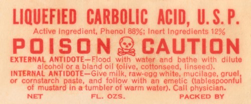 Liquefied Carbolic Acid U.S.P. - Poison Caution 1920