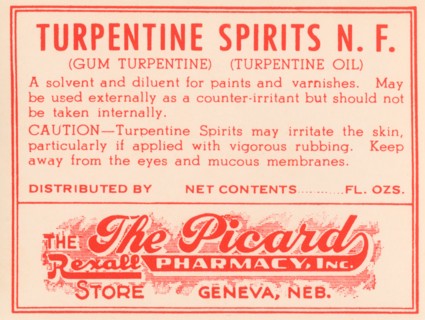 Turpentine Spirits N.F. 1920