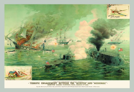 First Encounter of Ironclads "Monitor" and "Merrimac" 1890