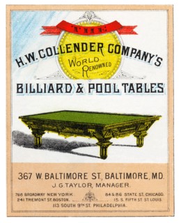 The H.W. Collender Company's World Renown Billiard & Pool Tables