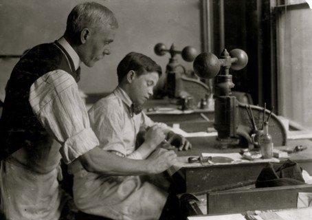 14-year old Fred cutting dies for Embossing shop  1917