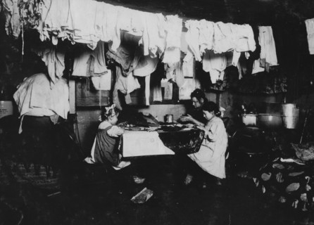 Ceru family In this dirty attic home with a dog and a cat adding to the other filth that accumulates, these three make artificial leaves. 1912