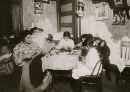 Italian Families manufacture feathers from their tenement apartment 1911
