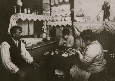 Cardinale family making silk flowers. 1912