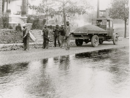 African American men paving road, Washington, D.C. 1915