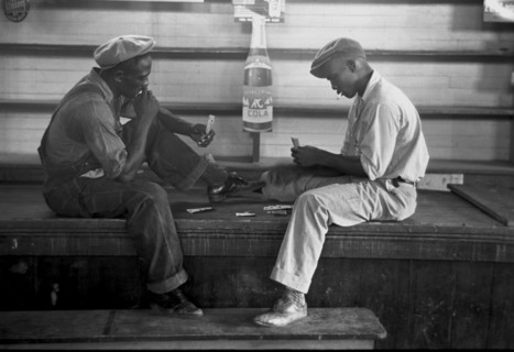 African American Playing cards on a bench 1938