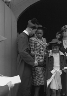 African American Shaking hands after church services, Chicago, Illinois 1938