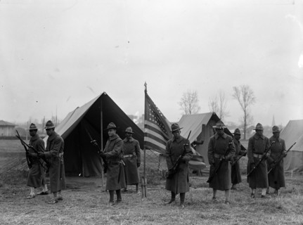 African American soldiers drill with Rifles & Bayonet's 1917